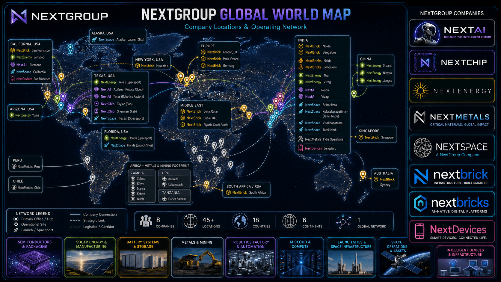 NextGroup global world map showing company locations and operating network
